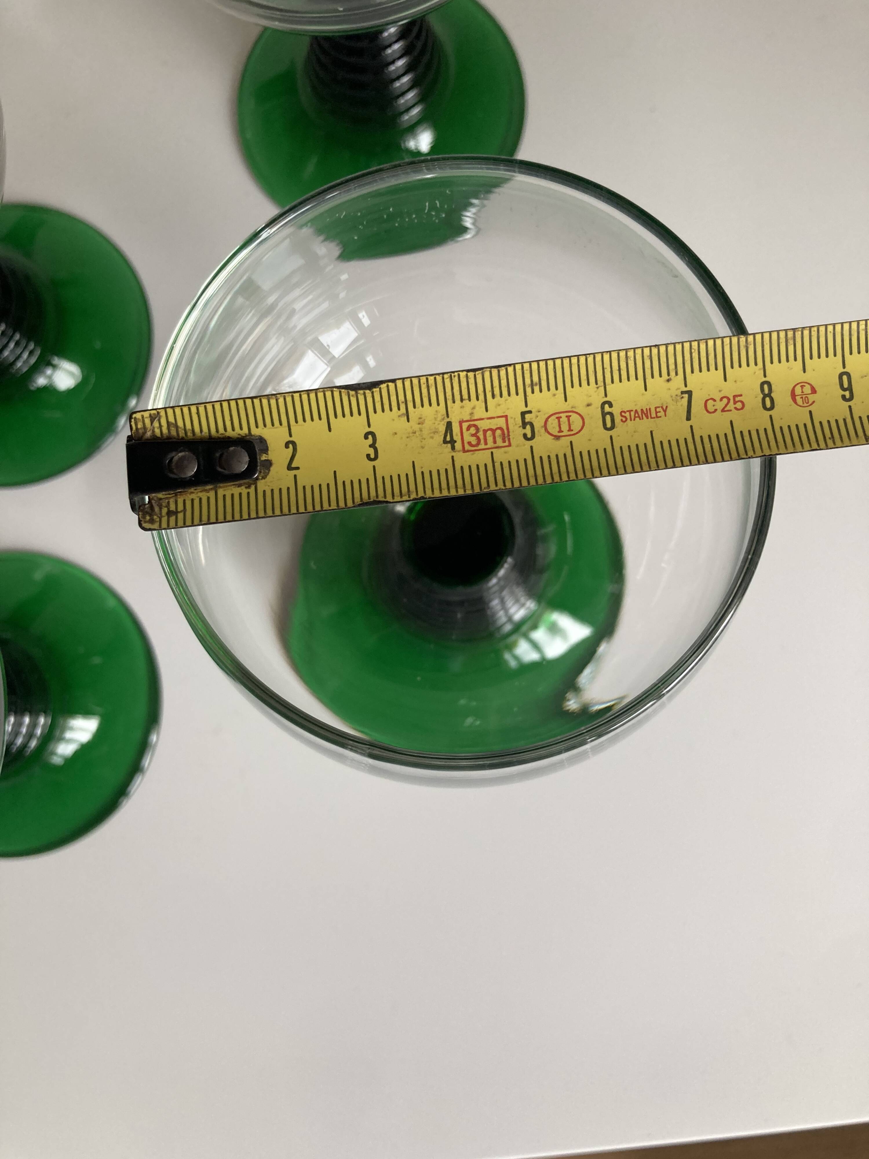6 Vintage Green Wavy Stemmed Glasses