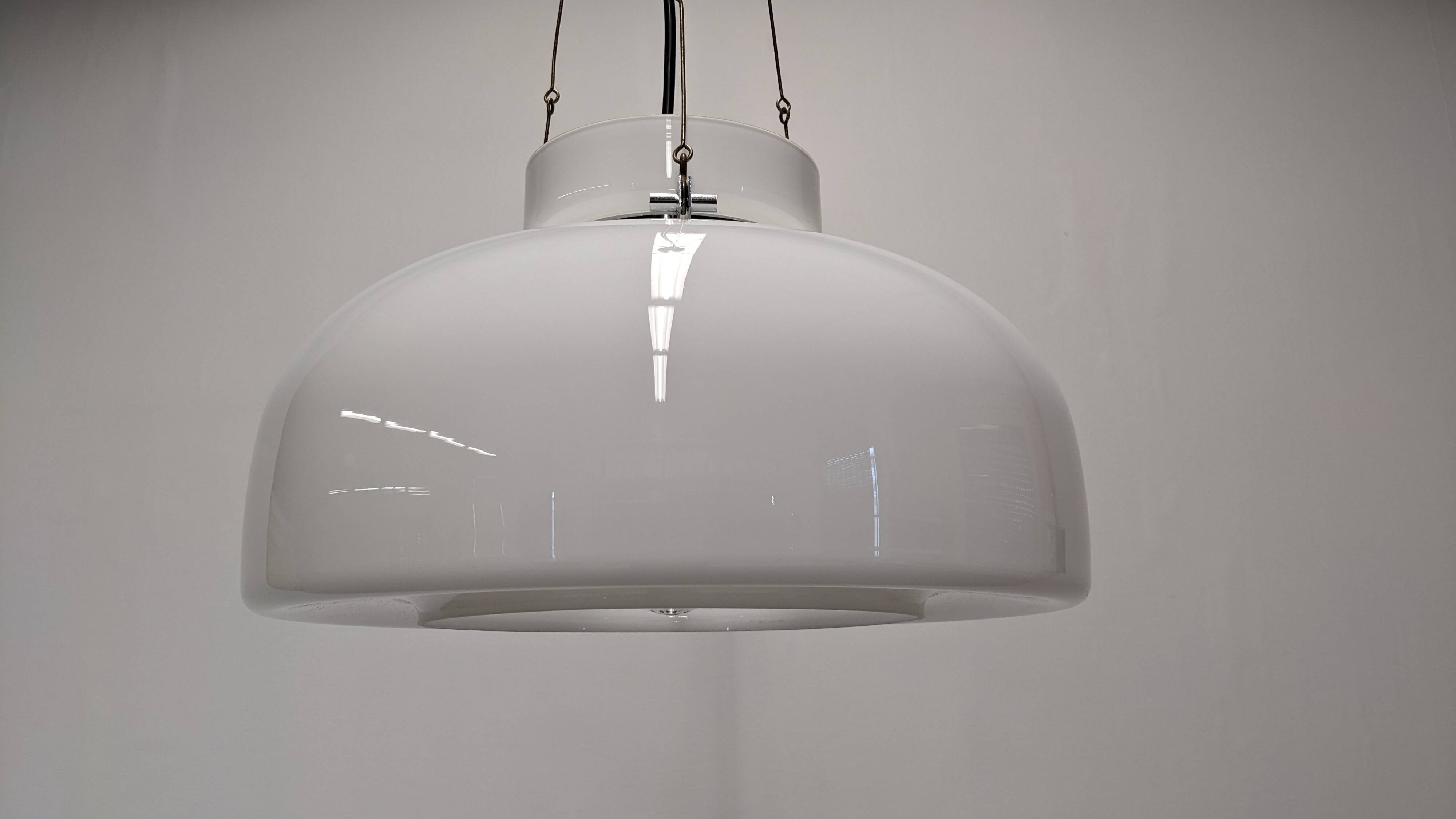 XL dome suspension in white opaline by Limburg, Germany, circa 1960.