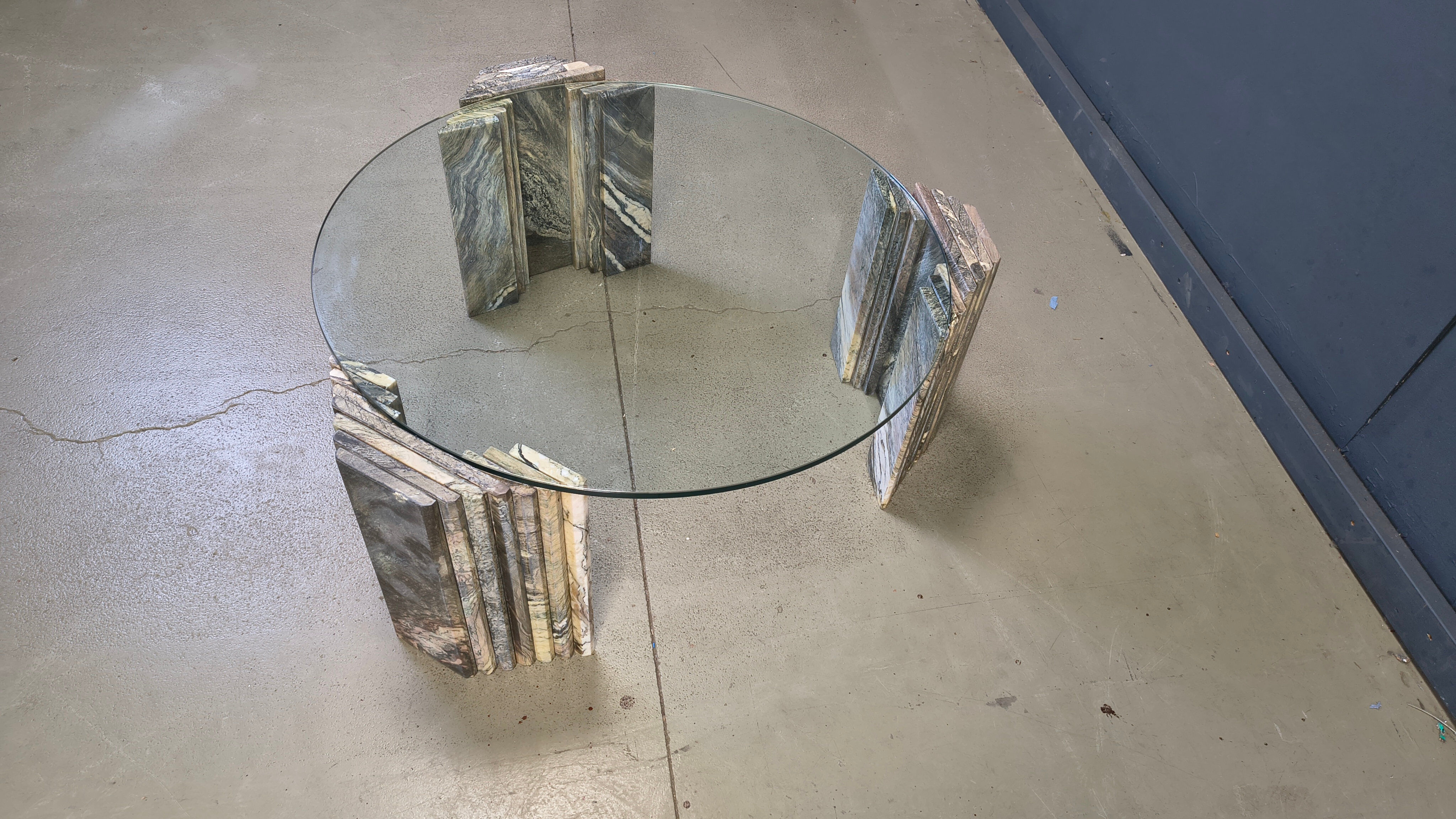 Vintage Italian marble and glass coffee table, 1970s