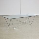 1970's Italian Coffee Table with Tempered Glass on Chrome Zig-Zag Frame