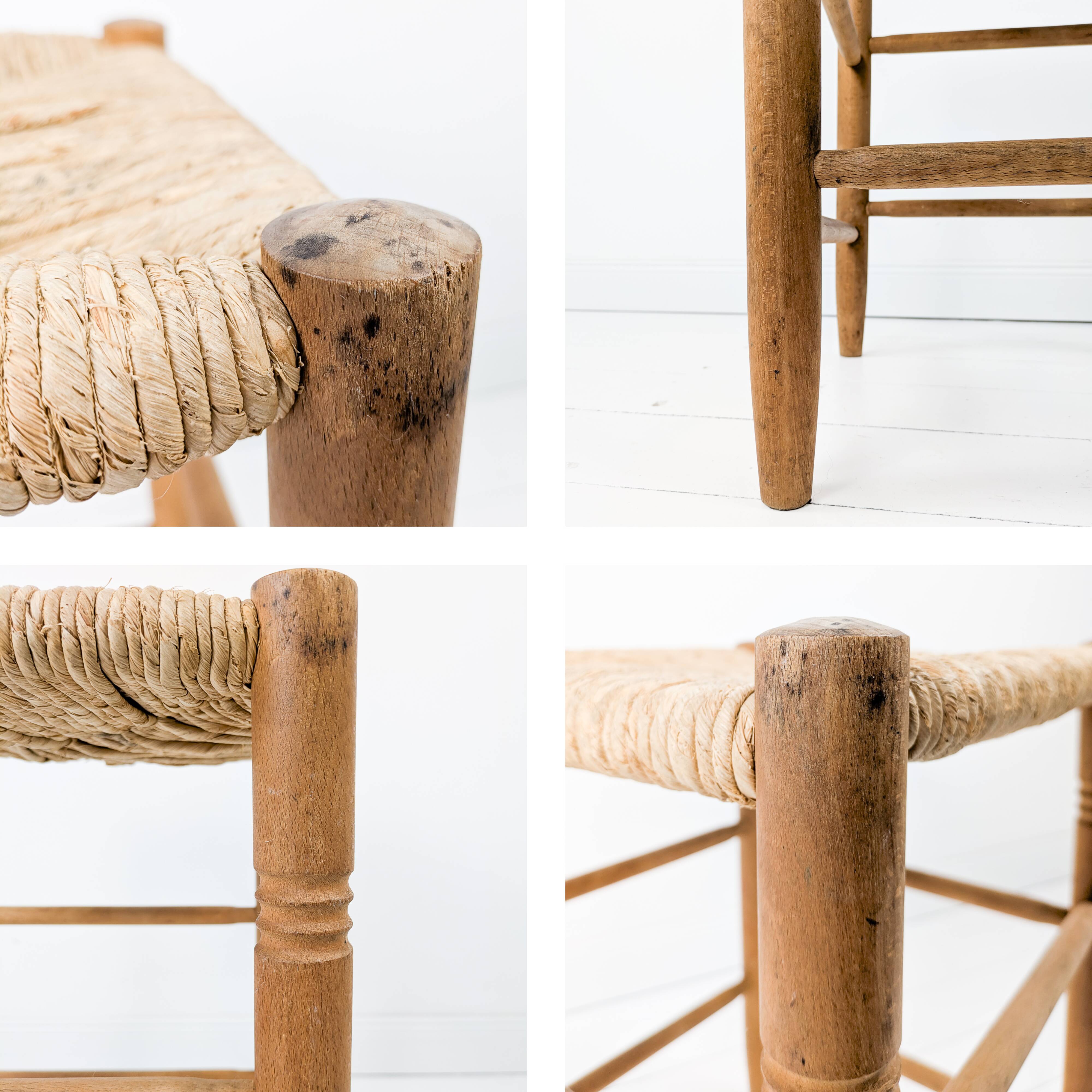 Tabouret Mid Century Rustique Campagne Vintage Jonc tressé Jonc Tabouret en