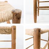 Tabouret Mid Century Rustique Campagne Vintage Jonc tressé Jonc Tabouret en