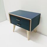 Vintage wooden bedside table / compass legs