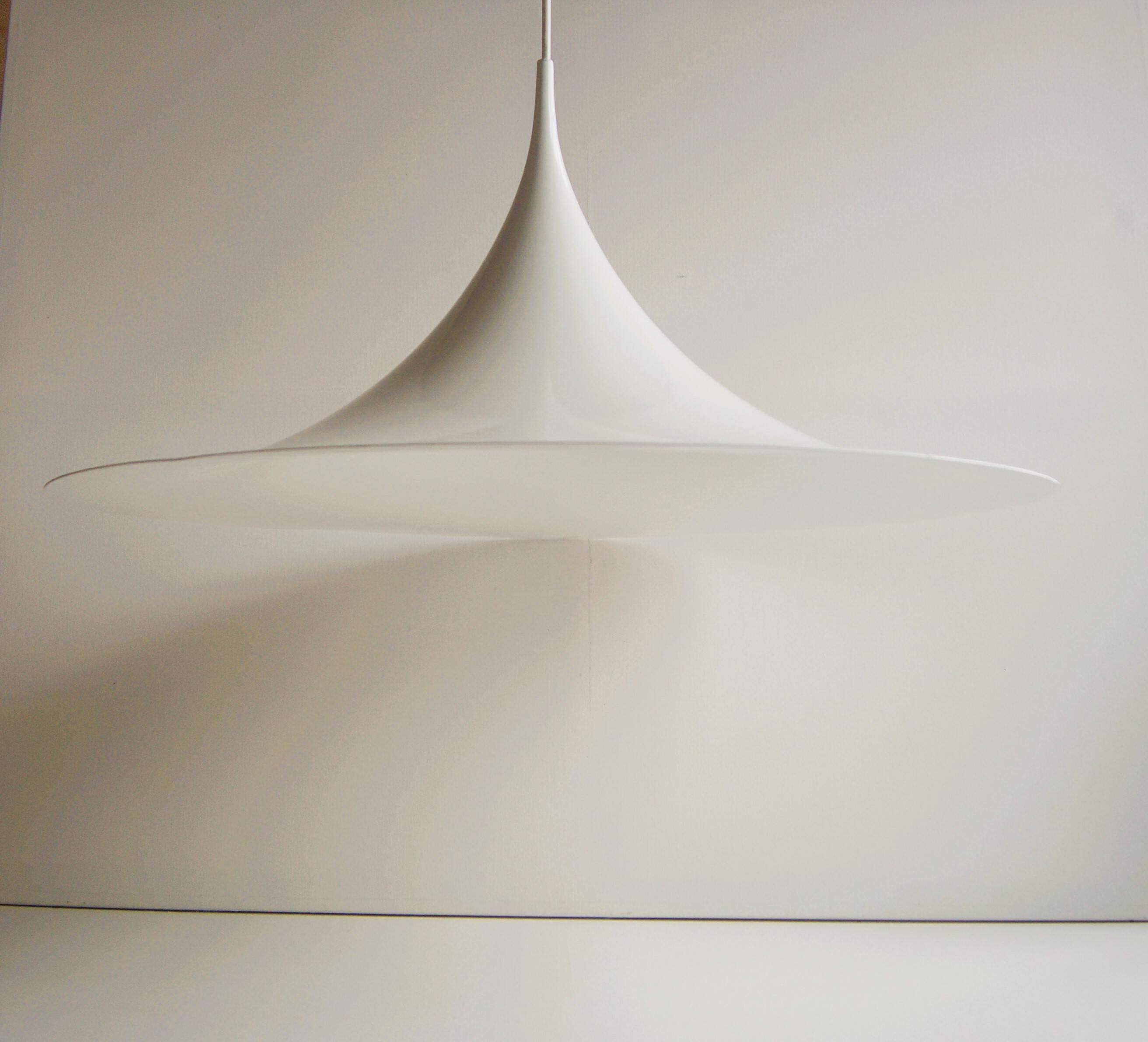 Large White Witch Hat Semi Pendant - Design by Bonderup and Thorup for Fog and Morup, 1960s.