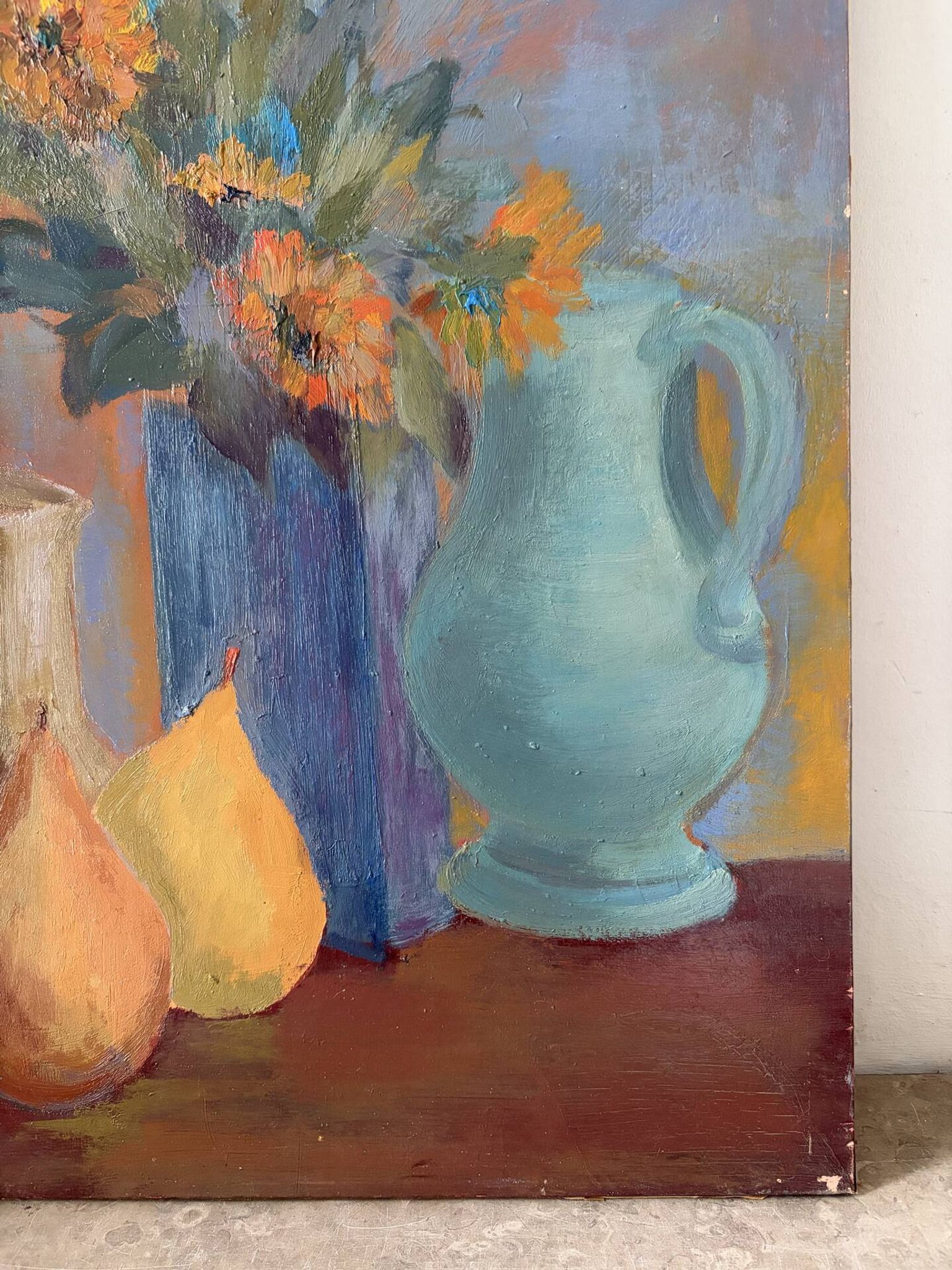 Still life with pears, oil on canvas signed Marina Gawlet.