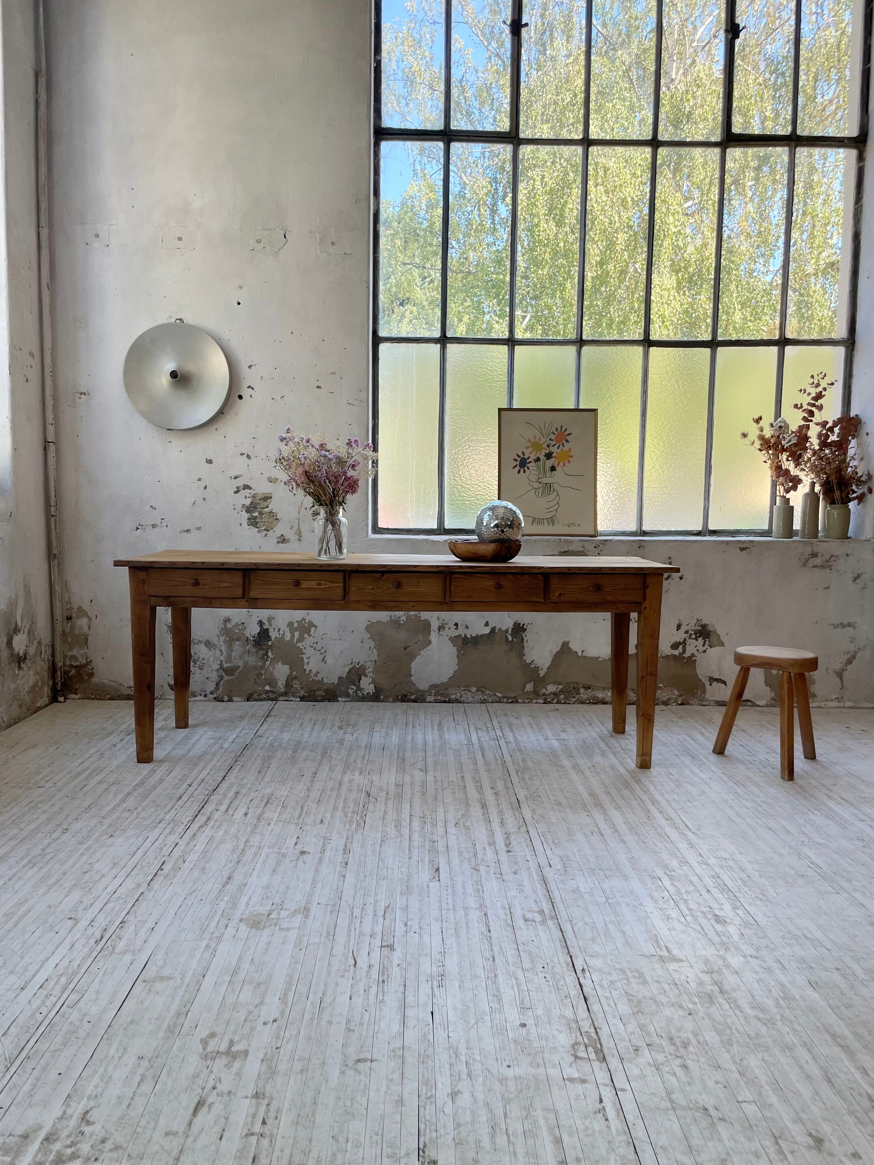 Farmhouse table pine multi-drawers