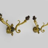 Paire d'appliques murales style Empire double feux en bronze
