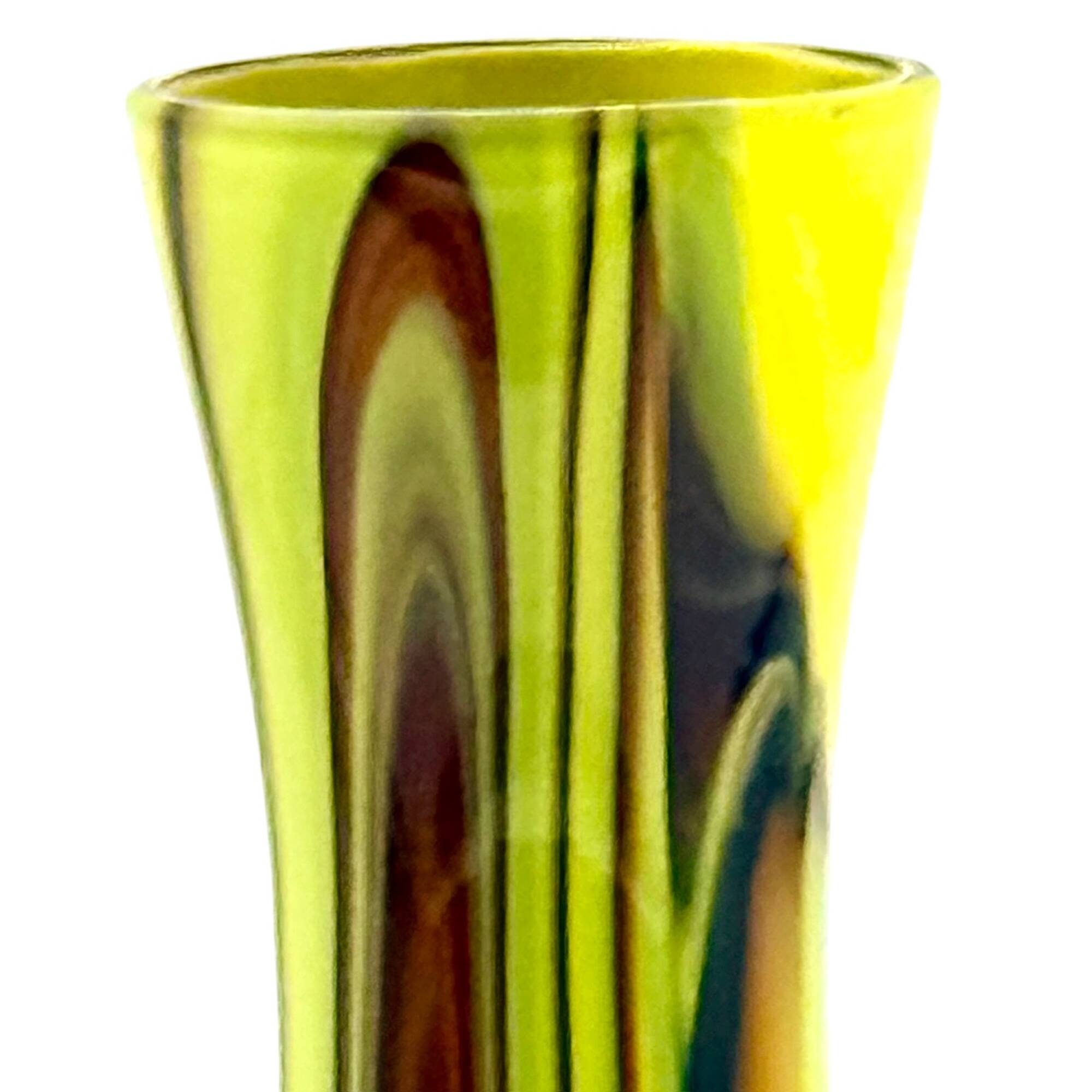 Vase en verre de Murano jaune citron et améthyste Carlo Moretti années 70