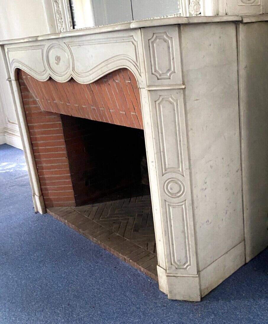 Louis XV style fireplace Model Pompadour White Carrara marble 20th century