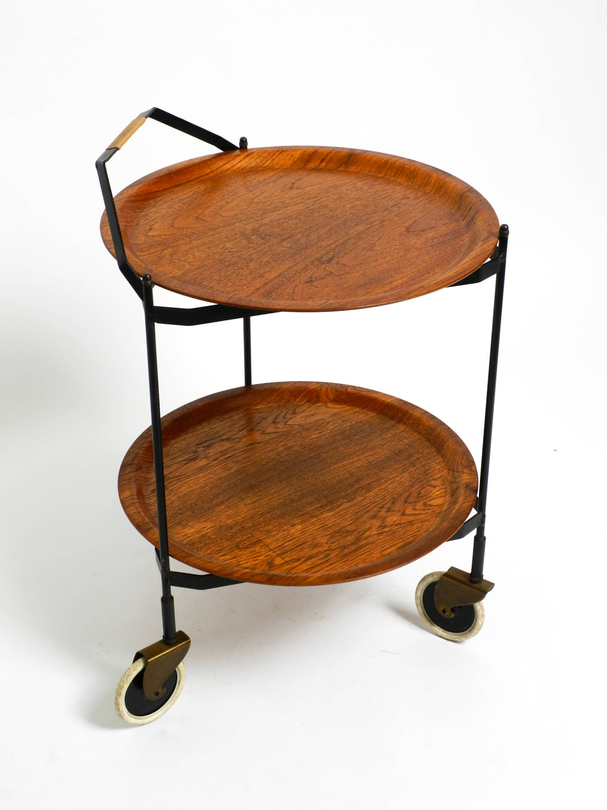 Folding Mid Century serving trolley with removable teak pagwood trays