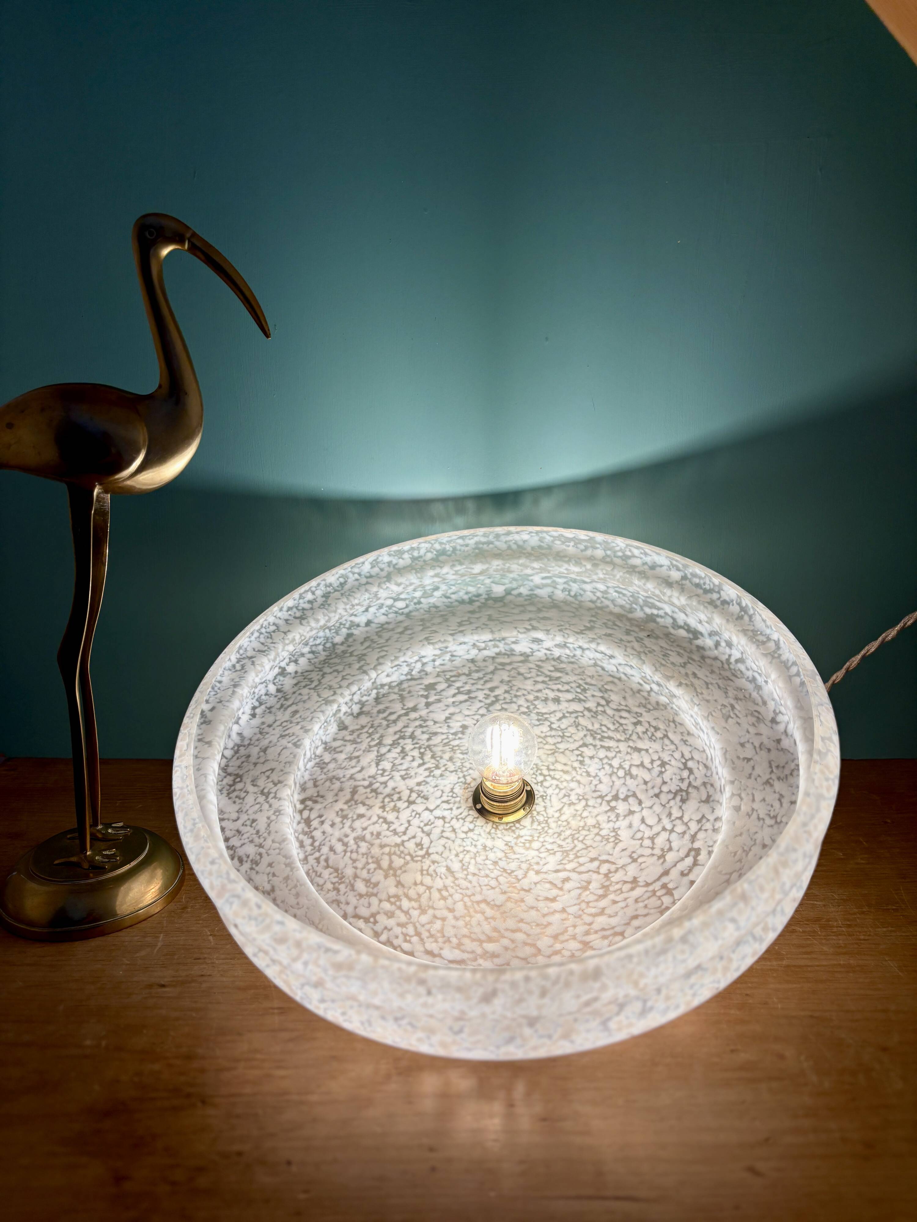 Vintage XXL glass pendant light from Clichy White
