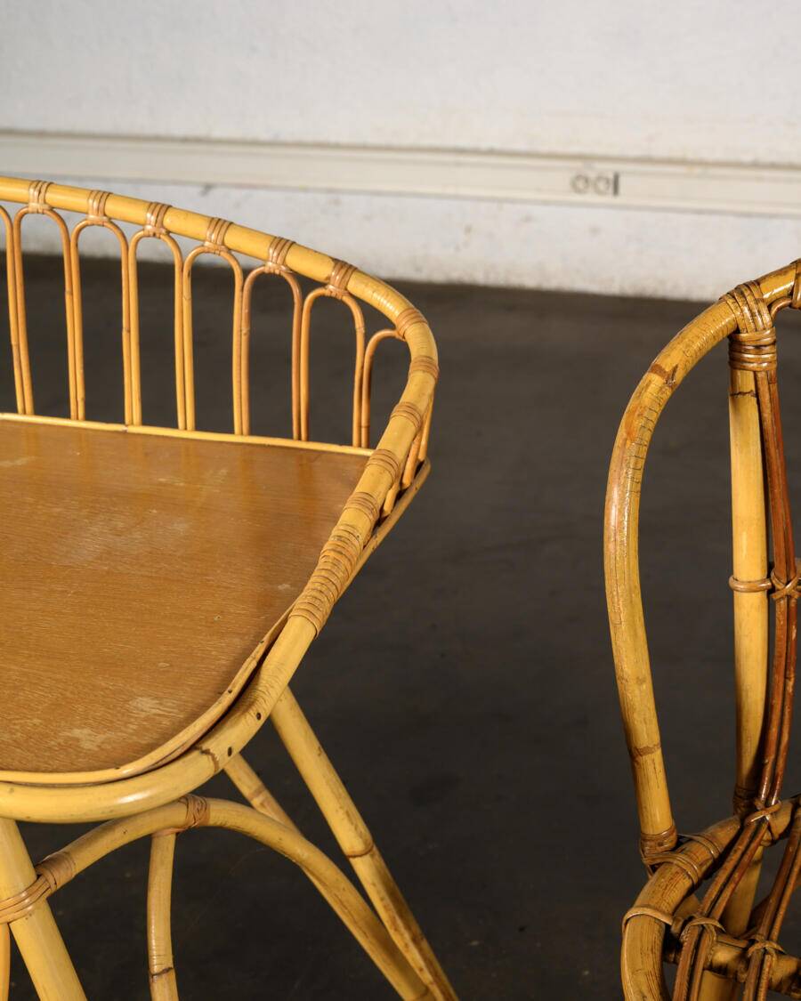 Bureau en rotin et sa chaise
