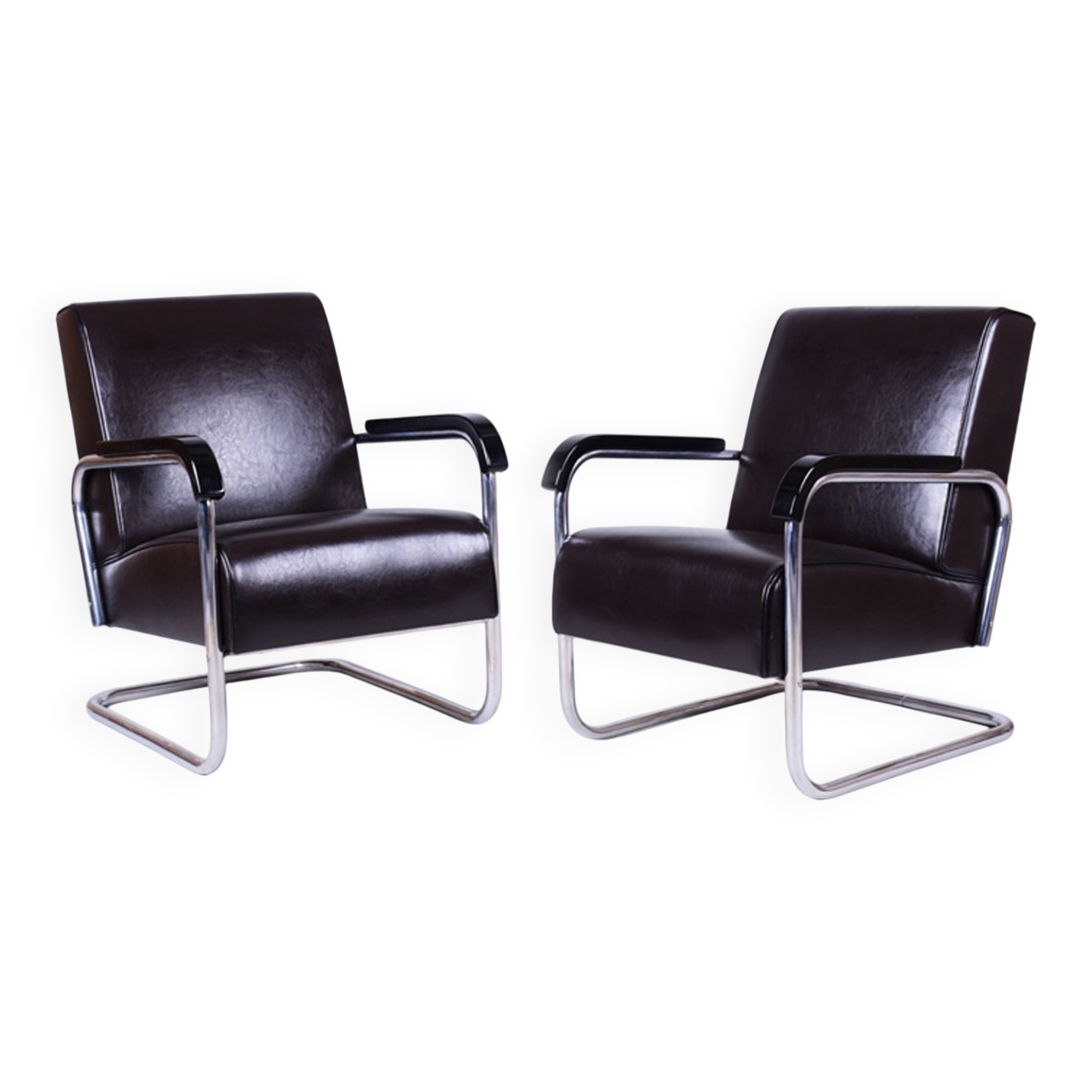 Bauhaus Leather Armchairs from Hynek Gottwald, Czech, 1930s, Set of 2