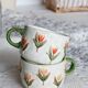 Tasses / mugs barbotine vintage - Motif tulipe - Tons orange et vert