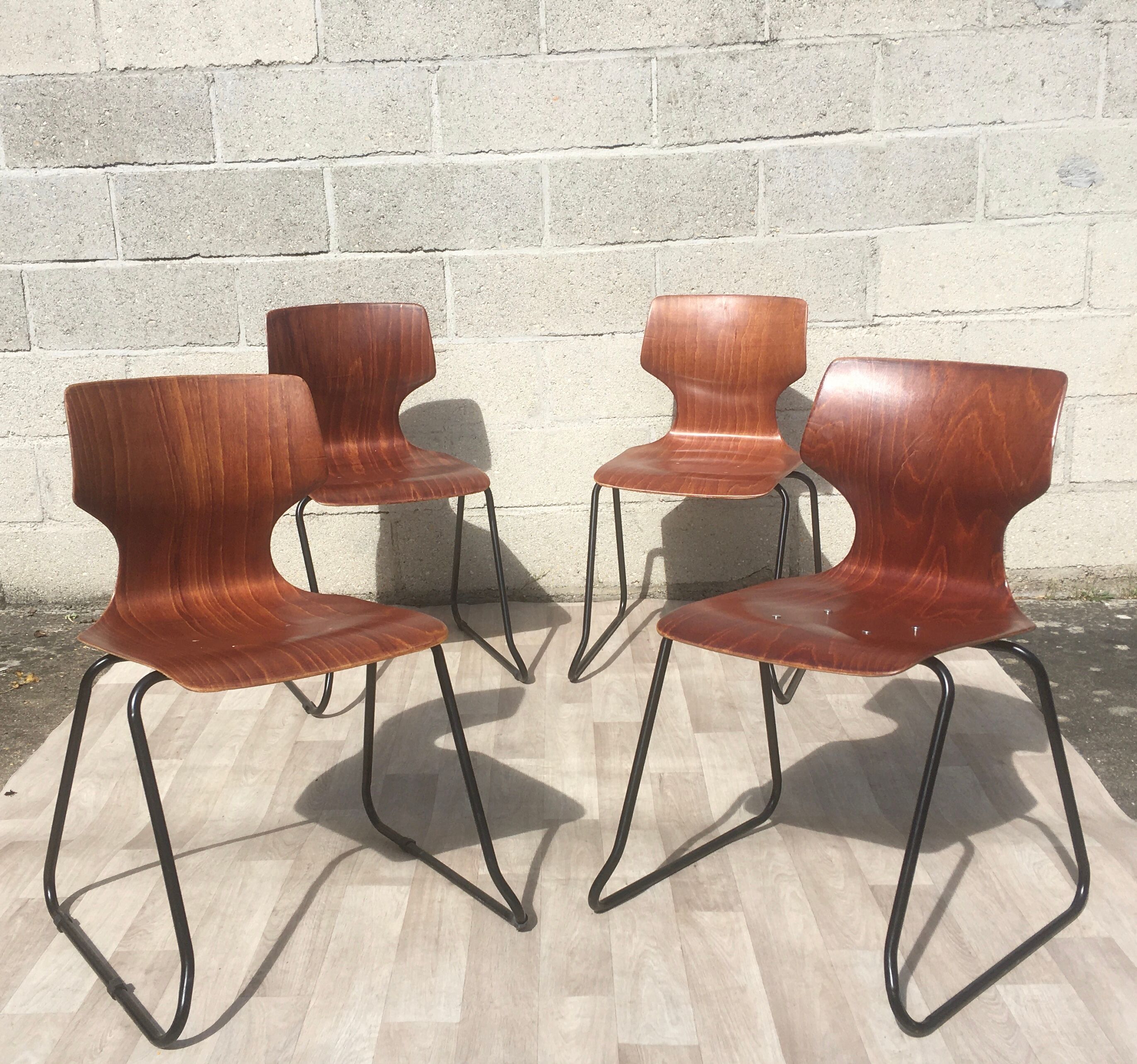 Set of 6 vintage sled chairs