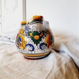 Majolica ceramic jug by R. Deruta, Italy, hand-painted, with a long spout.  Decorated with a dragon tree