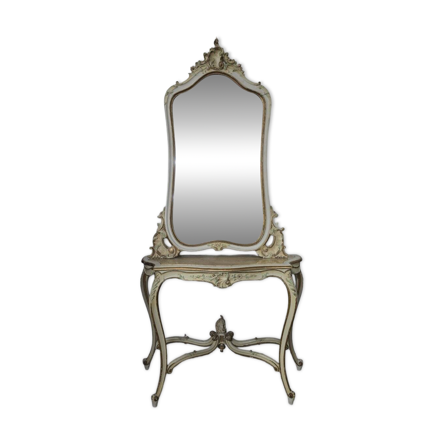 Console and large Louis XV style mirror in lacquered and gilded wood.