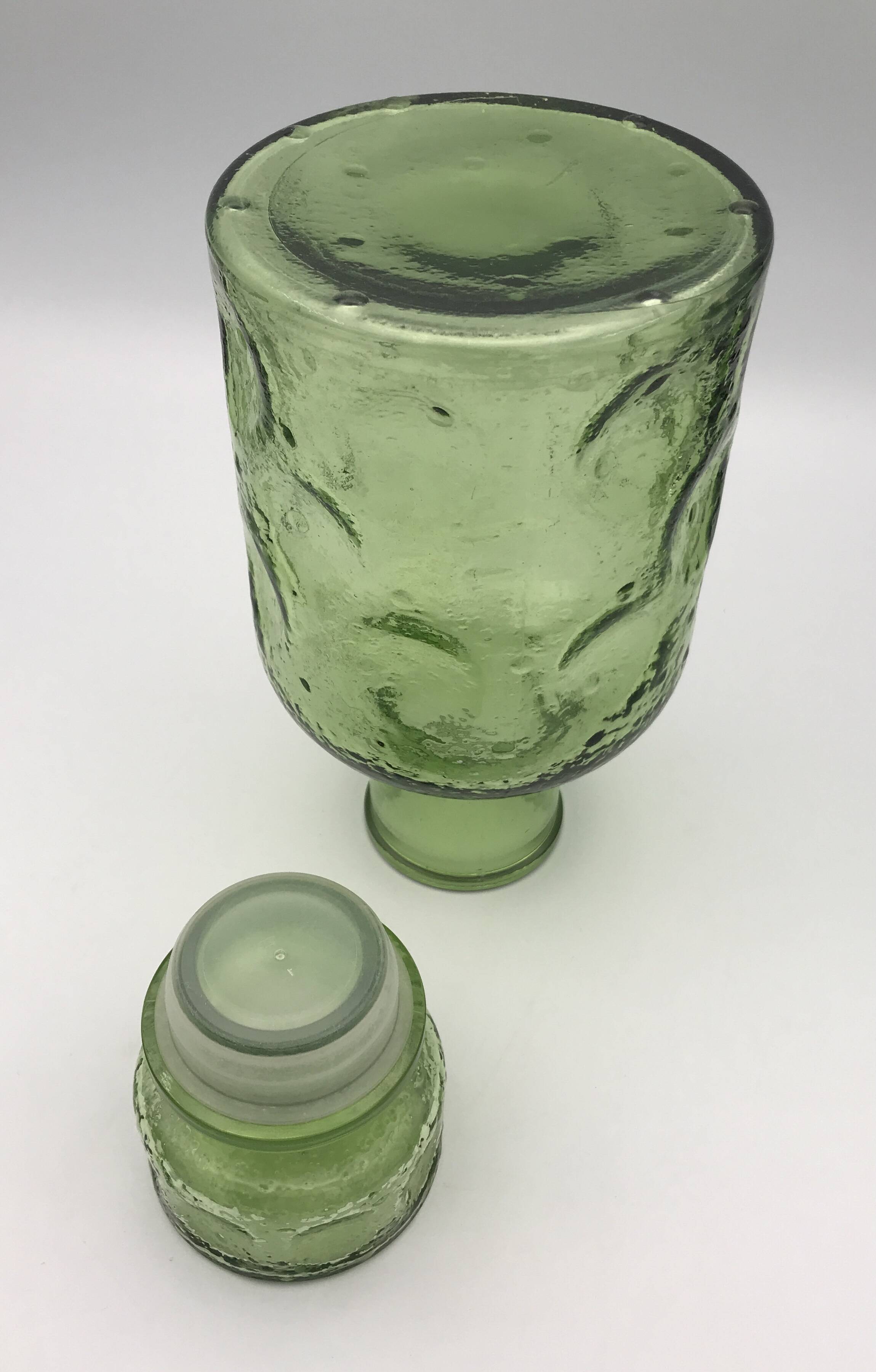 Vintage Green GLASS CARAFE in Empoli style with effect 24.5 cm