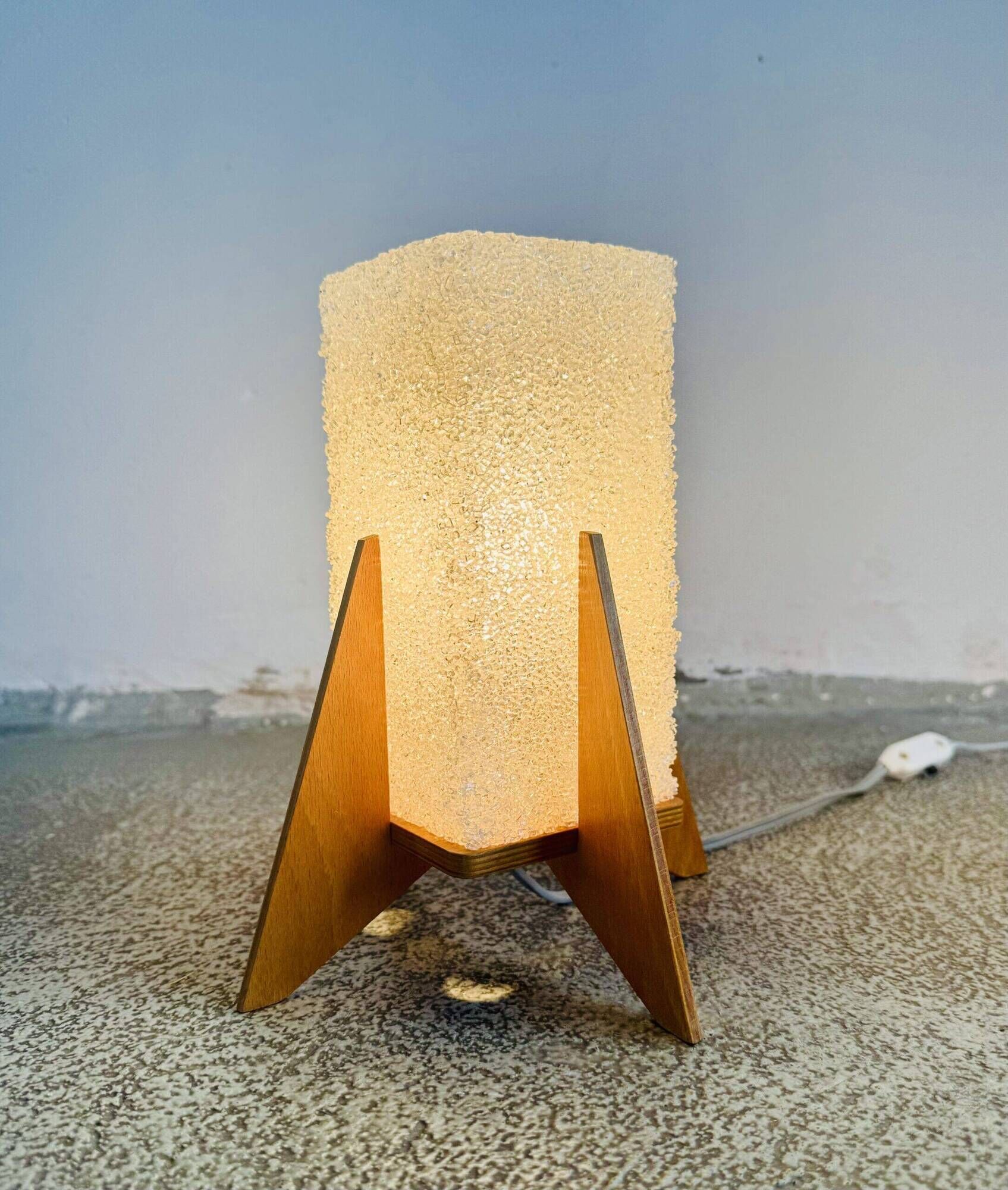 Rocket Desk Lamps In Wood & Glass Crystal By Pokrok Zilina, Poland 1970S