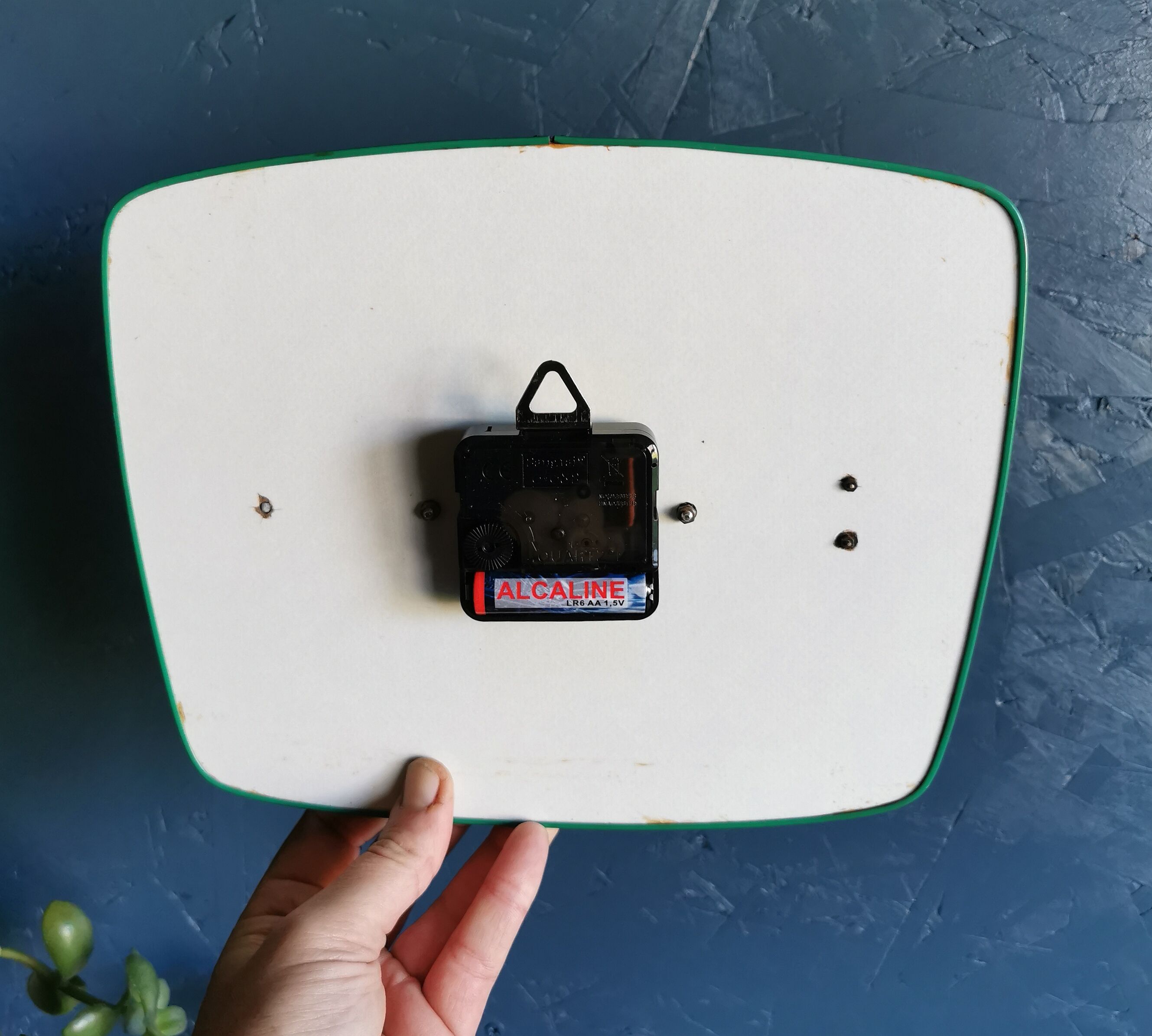 Vintage formica clock silent trapezoid wall clock "Green Japy"