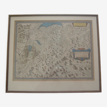 Map xvii duke of savoy sabaudia ducatus by hondius amsterdam, atlas mercator, framed, lake geneva
