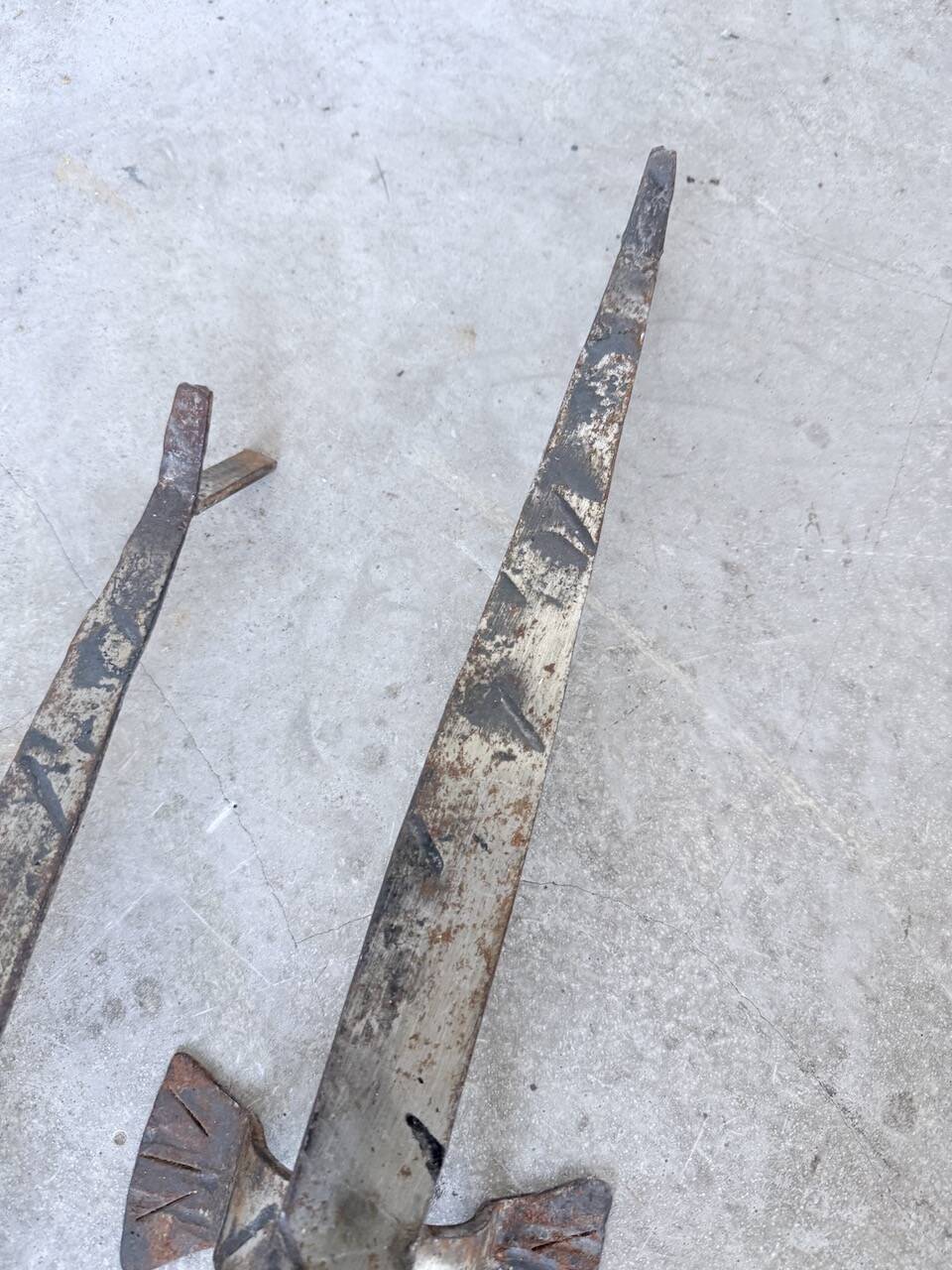 Pair of zoomorphic metal andirons "dogs" 1950