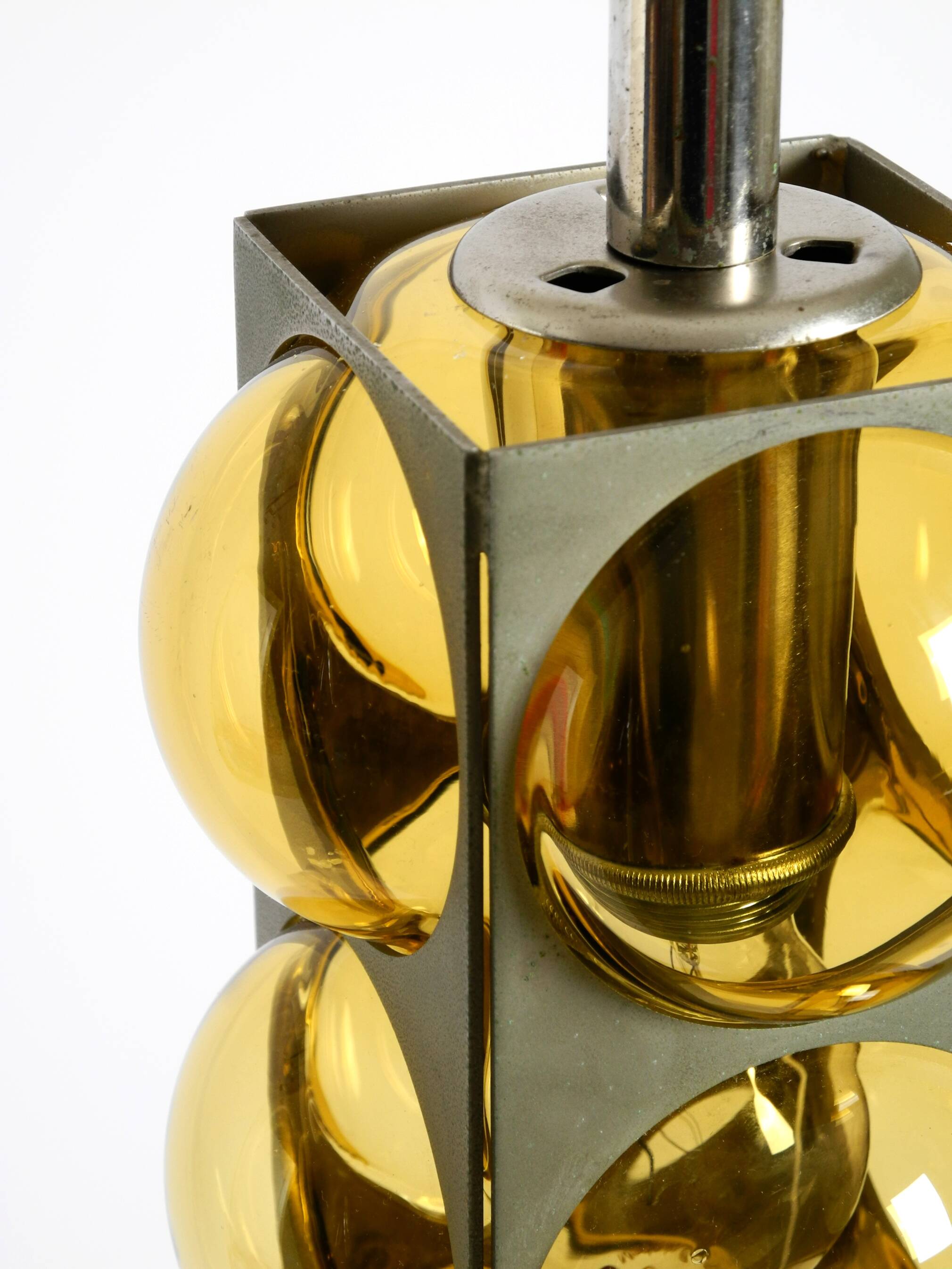 1960s Space Age pendant lamp by Temde made of glass and nickel-plated metal