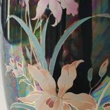 Iridescent japanese vase with floral patterns. stamped japan. high 27.5 cm
