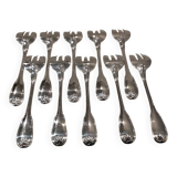 10 silver-plated oyster forks by Ravinet Denfert, shell-shaped goldsmith
