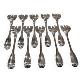 10 silver-plated oyster forks by Ravinet Denfert, shell-shaped goldsmith