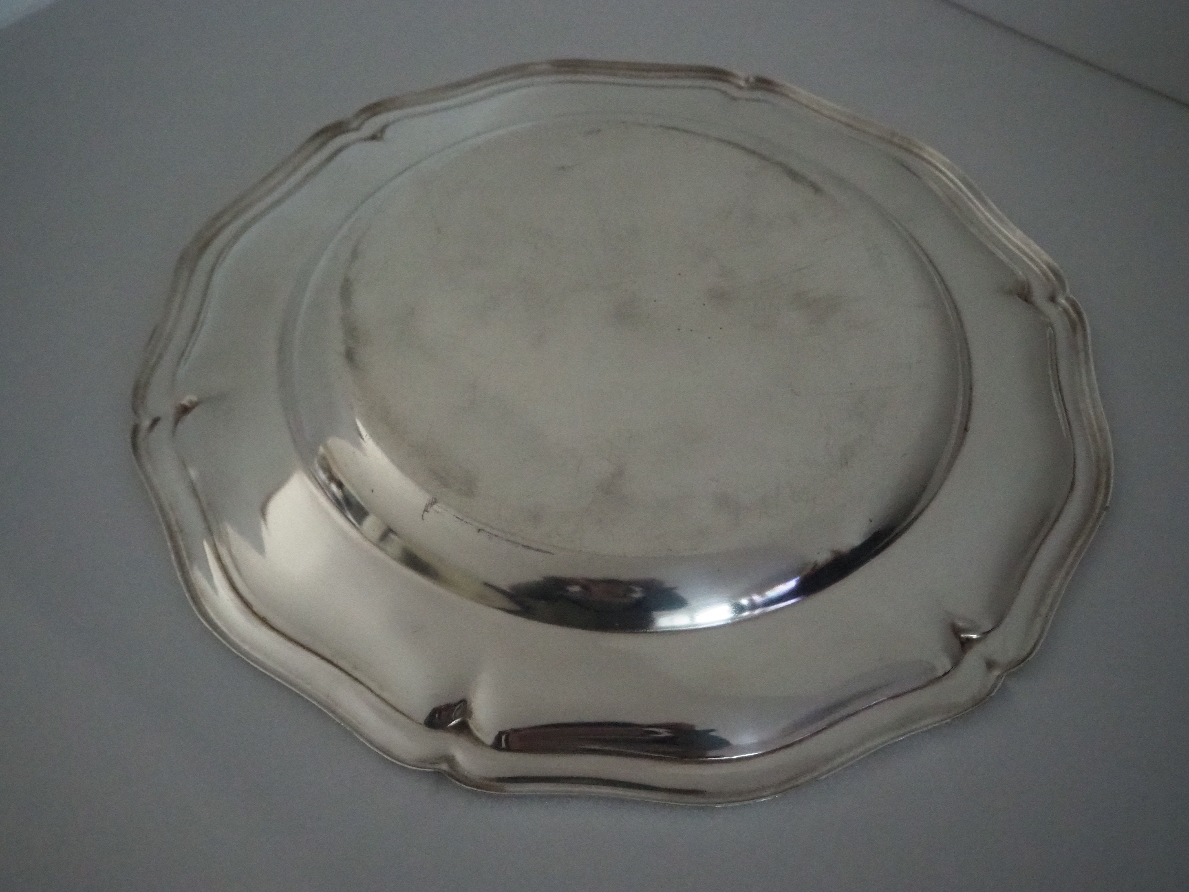Round silver metal shape dish, punched Christofle