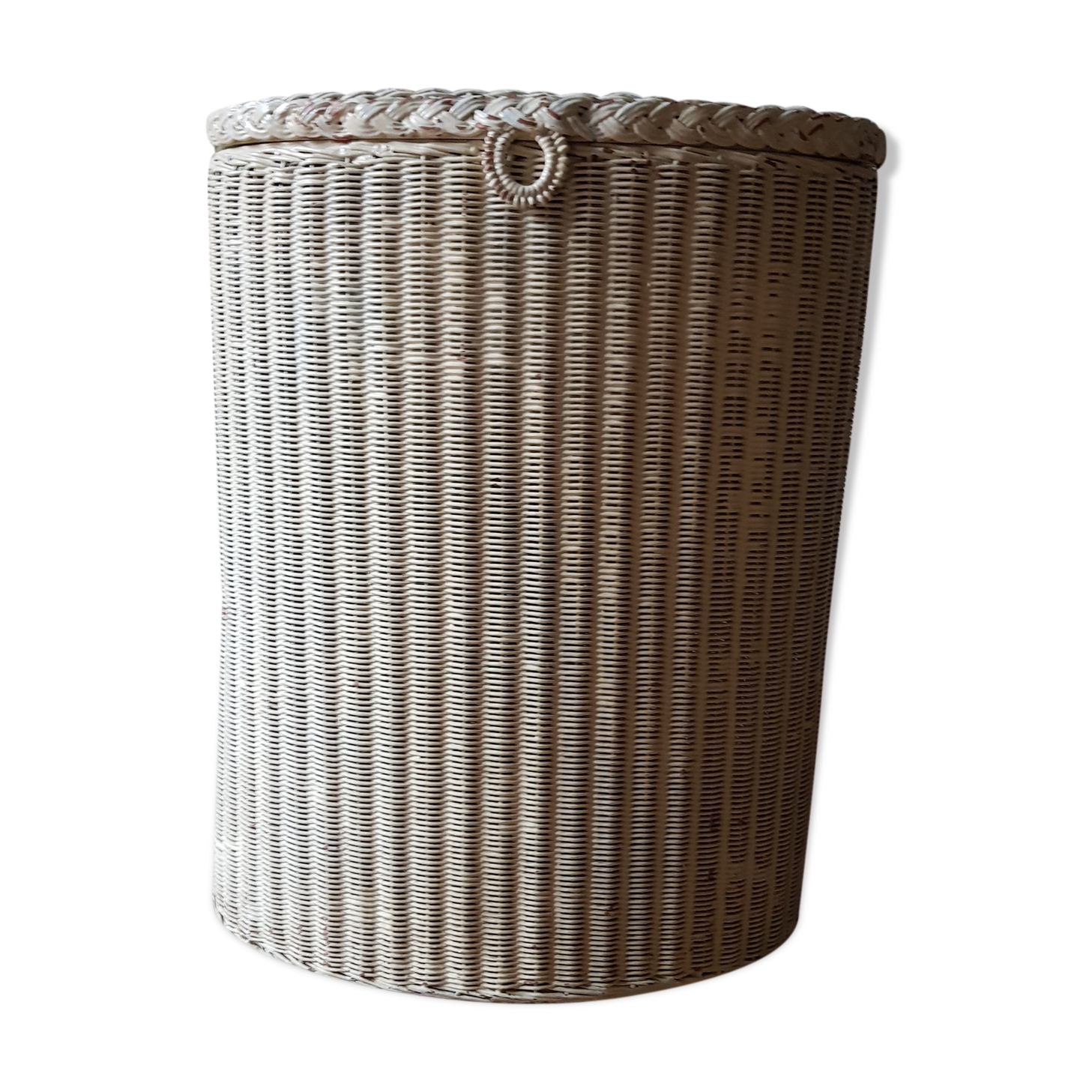 White lacquered wicker laundry box