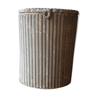 Coffre à linge en osier laqué blanc