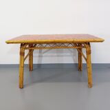 Vintage dining table in rattan and ceramic from Vallauris from the 50s and 60s