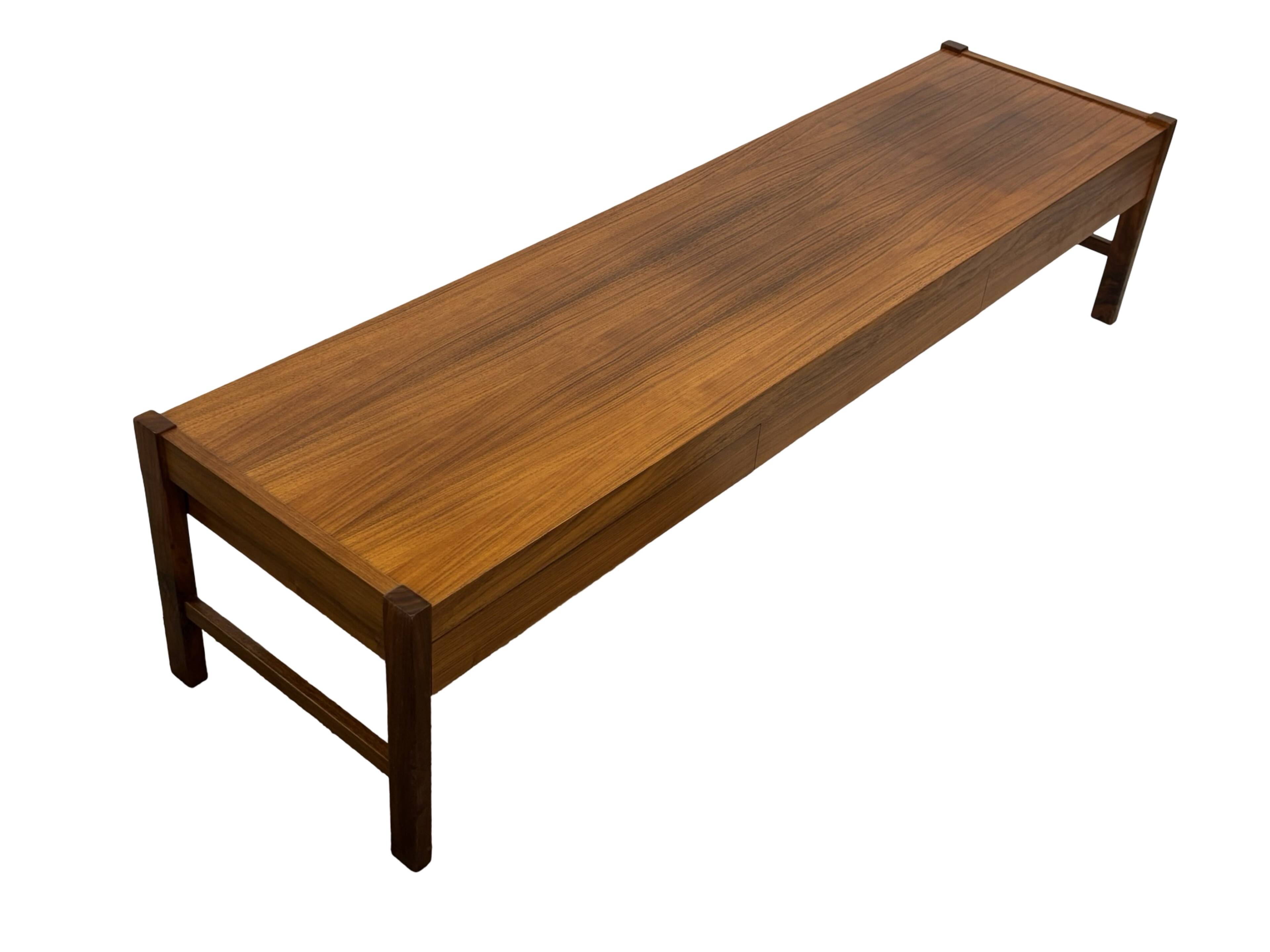 Vintage low sideboard with drawers 70's walnut veneer design