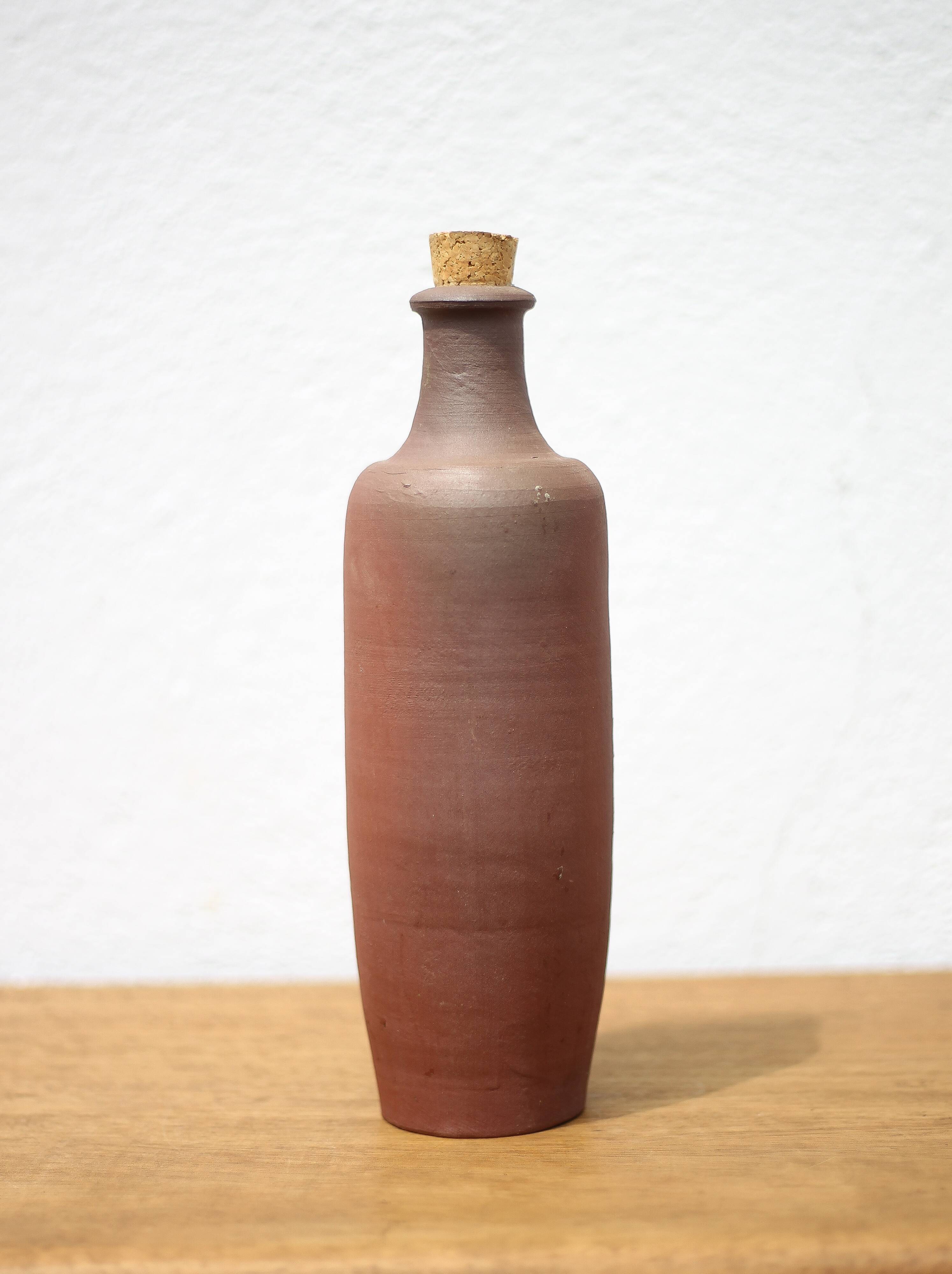 Vintage terracotta bottle, decorative bottle, pottery