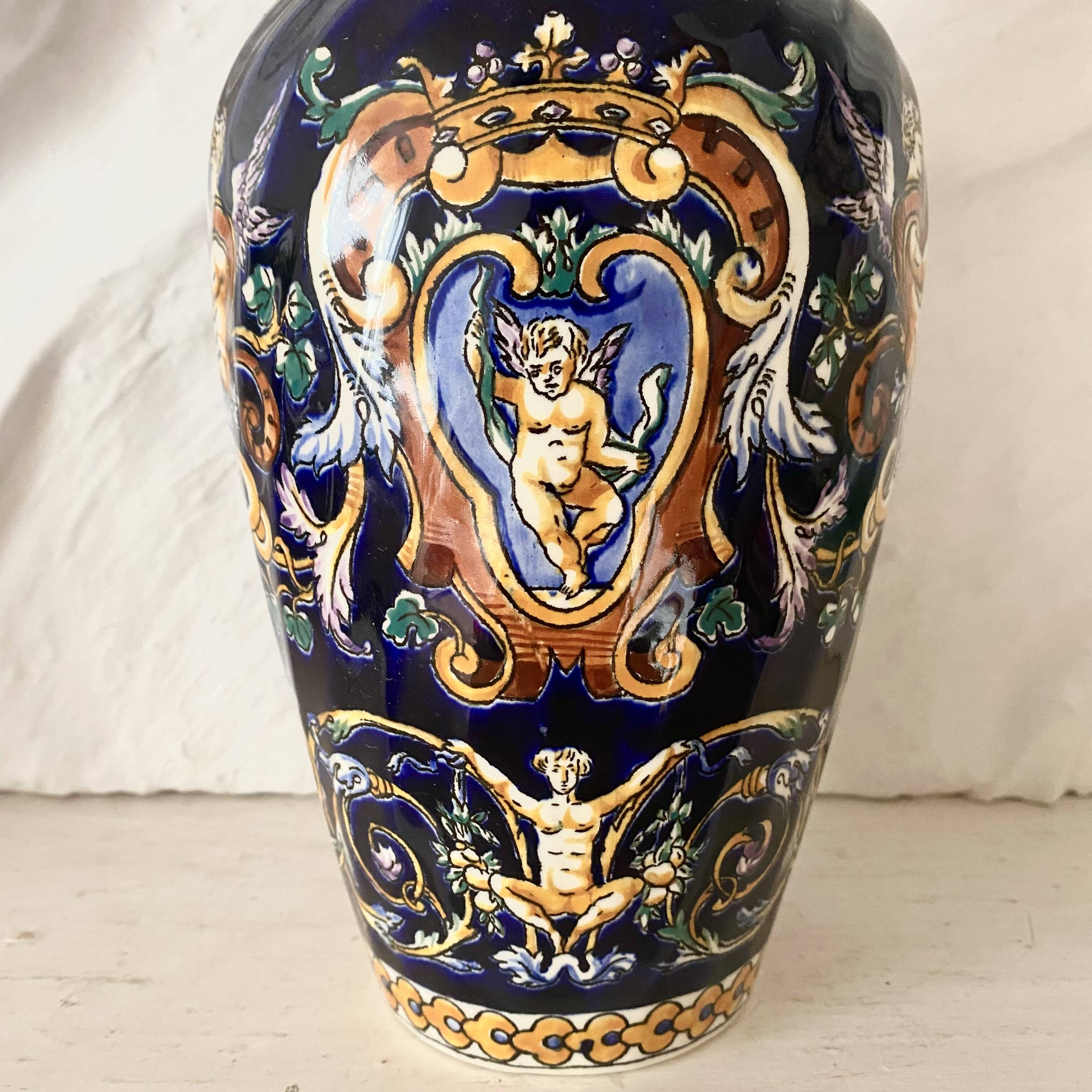 Earthenware vase from Gien with Renaissance decoration.