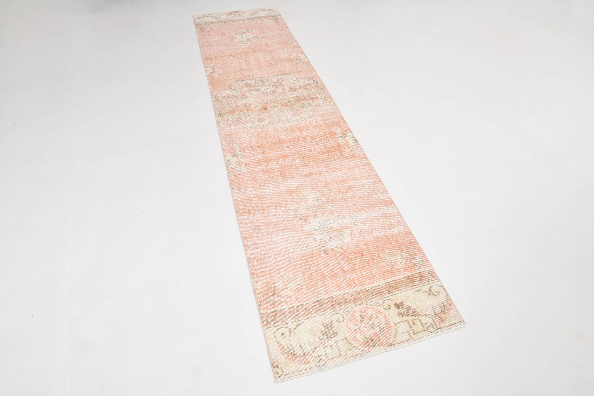 Pale Red & Beige Turkish Runner Rug, 71x301Cm