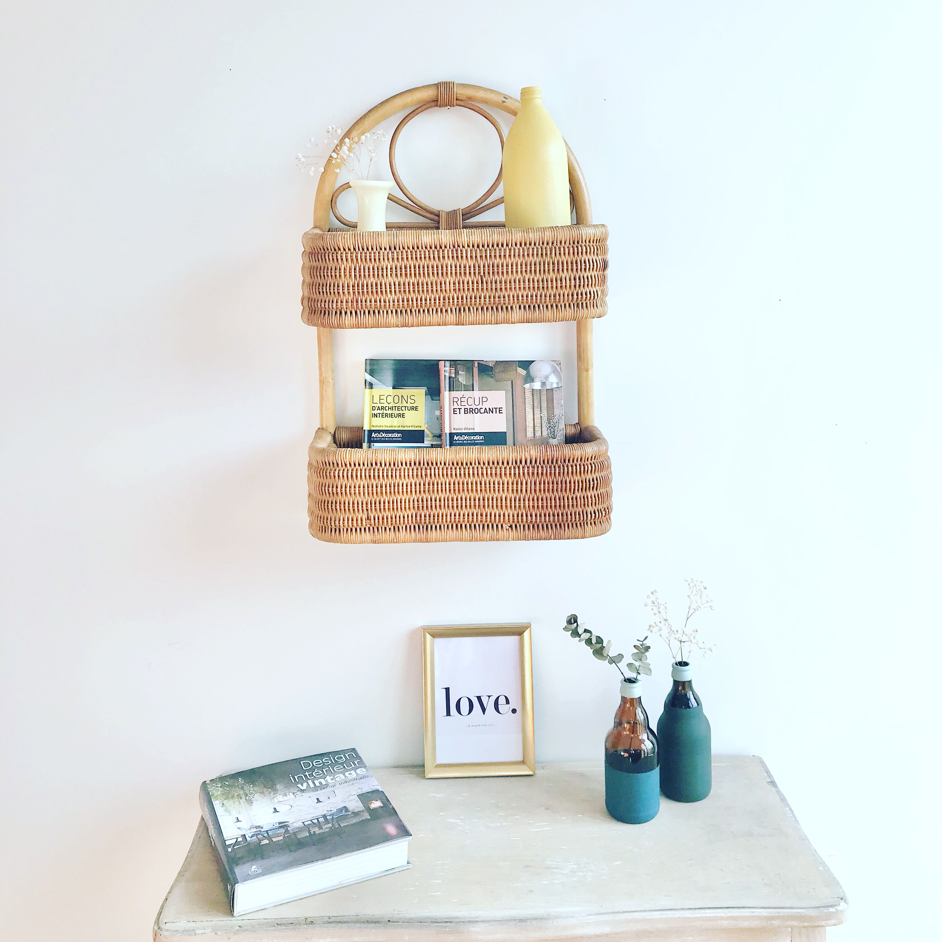 Wicker and rattan shelf