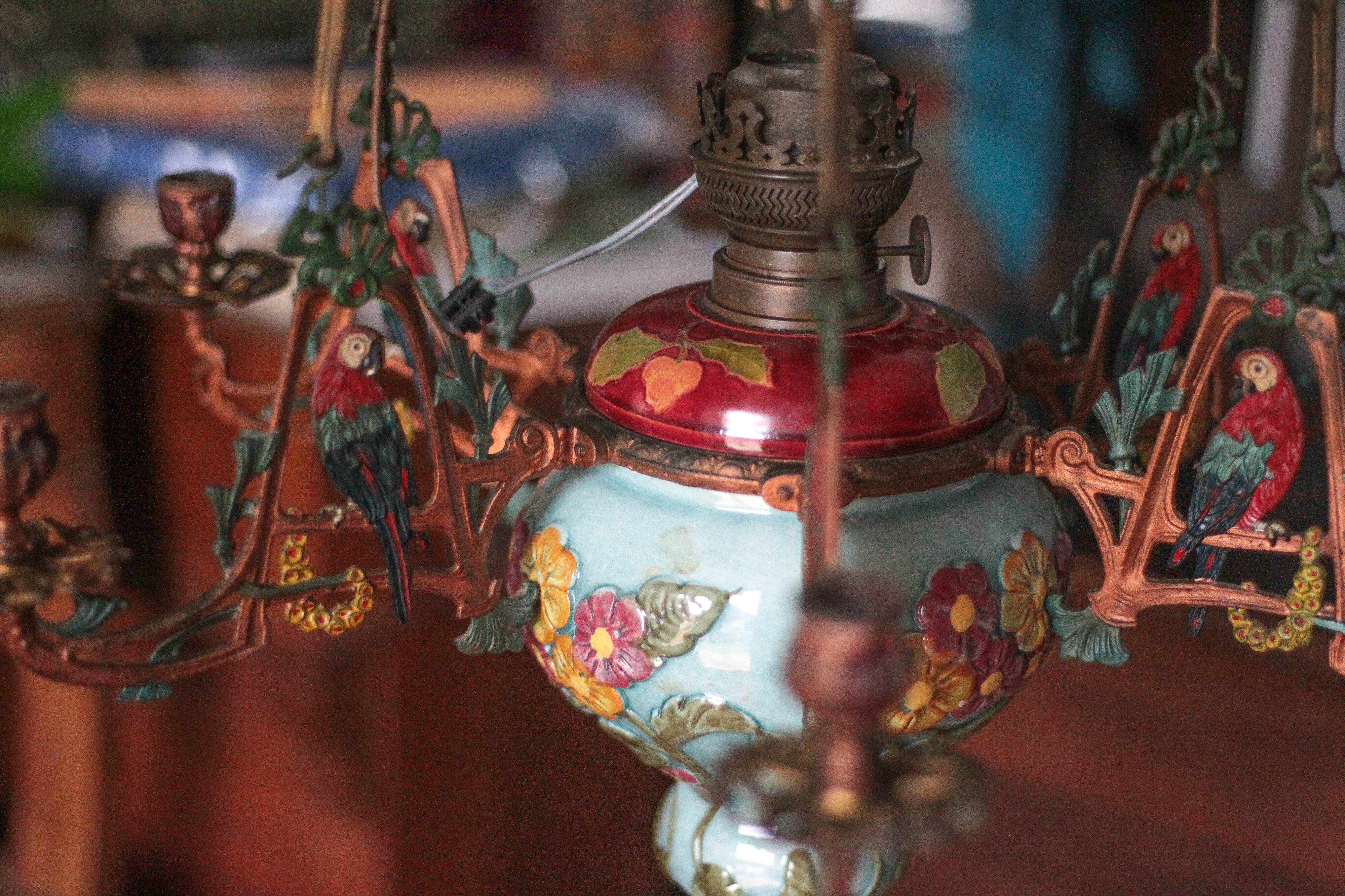 Antique bronze Napoleon III pendant light, 19th century ceiling lamp