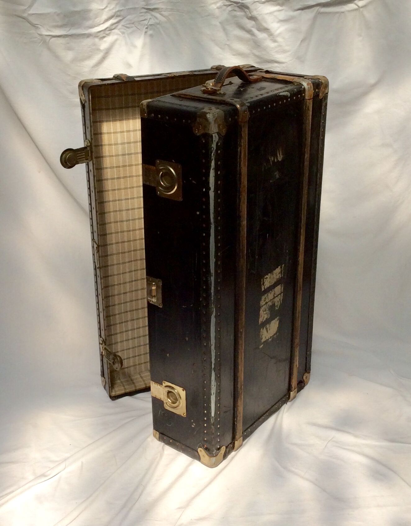 Old wooden and leather trunk