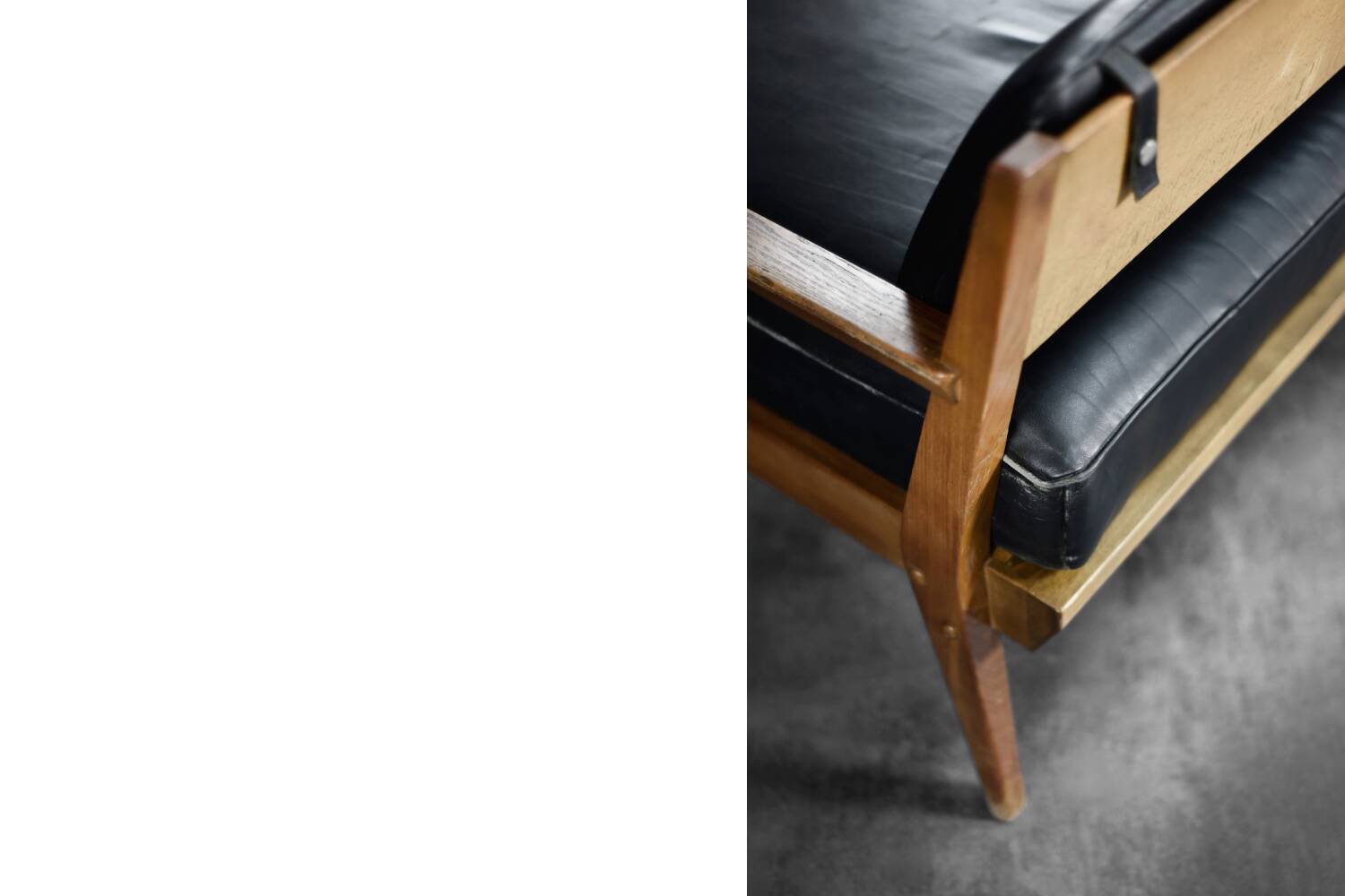 Vintage Mid-Century German Modern Oak & Black Leather Sofa, 1960s