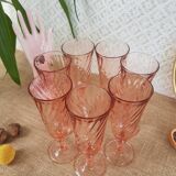 Set of 7 vintage rosaline champagne flutes