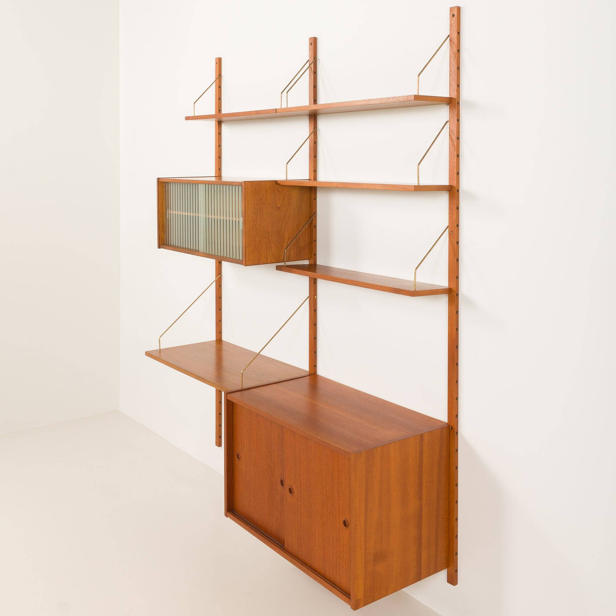 Preben Sorensen two bay teak wall unit, PS systems Randers, Denmark, 1960s