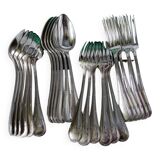 Set of 24 dessert cutlery in silver metal
