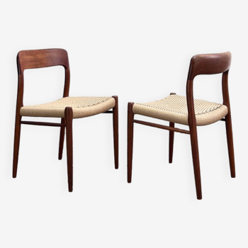 Chaises Modèle 75 Mid-Century en Teck par Niels O. Møller pour JL Moller, 1950, Set de 2