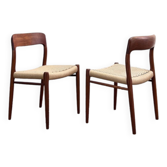 Chaises Modèle 75 Mid-Century en Teck par Niels O. Møller pour JL Moller, 1950, Set de 2