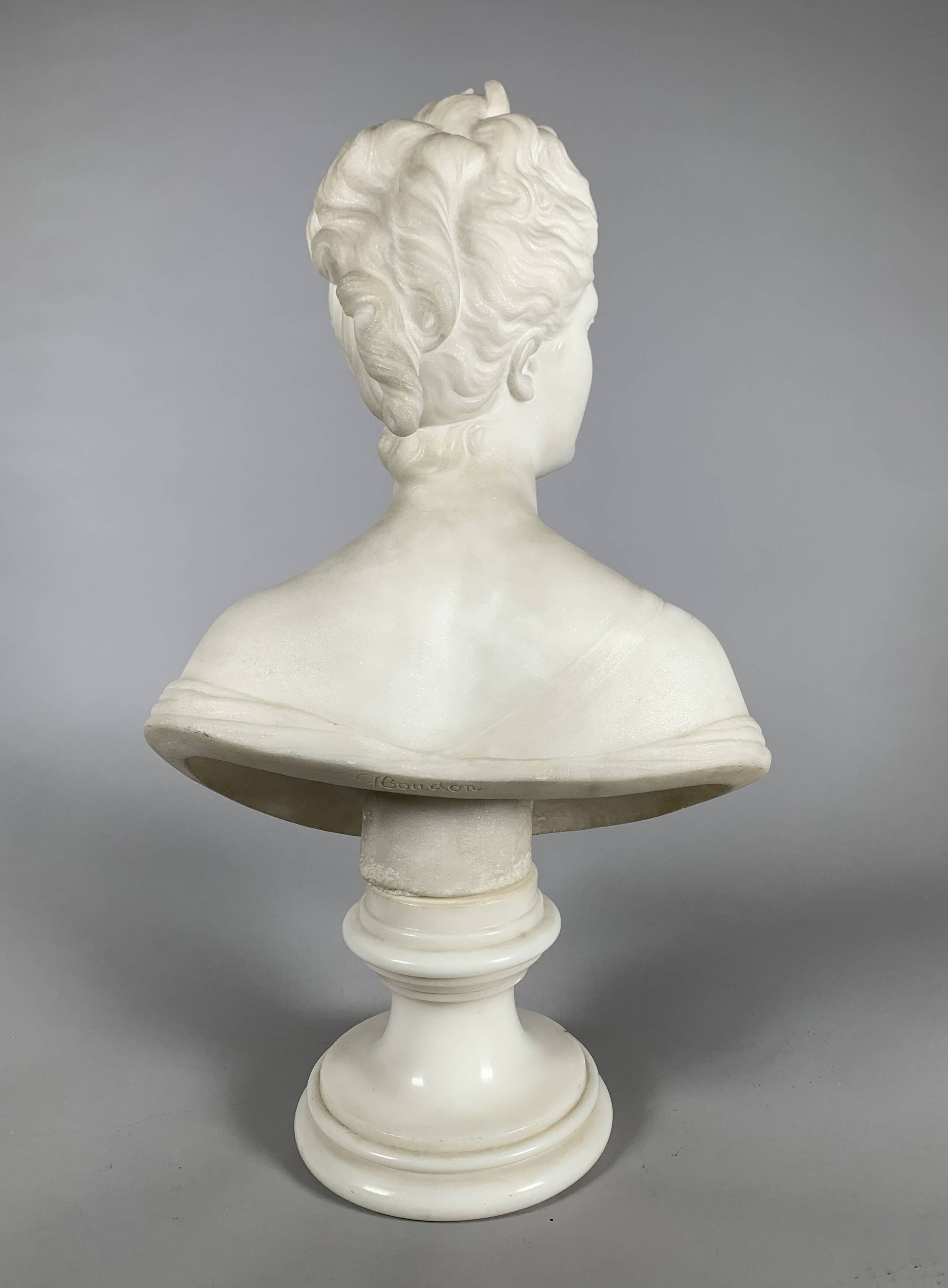 White Marble Sculpture Bust of Diana After Houdon (1741-1828) 19th Century