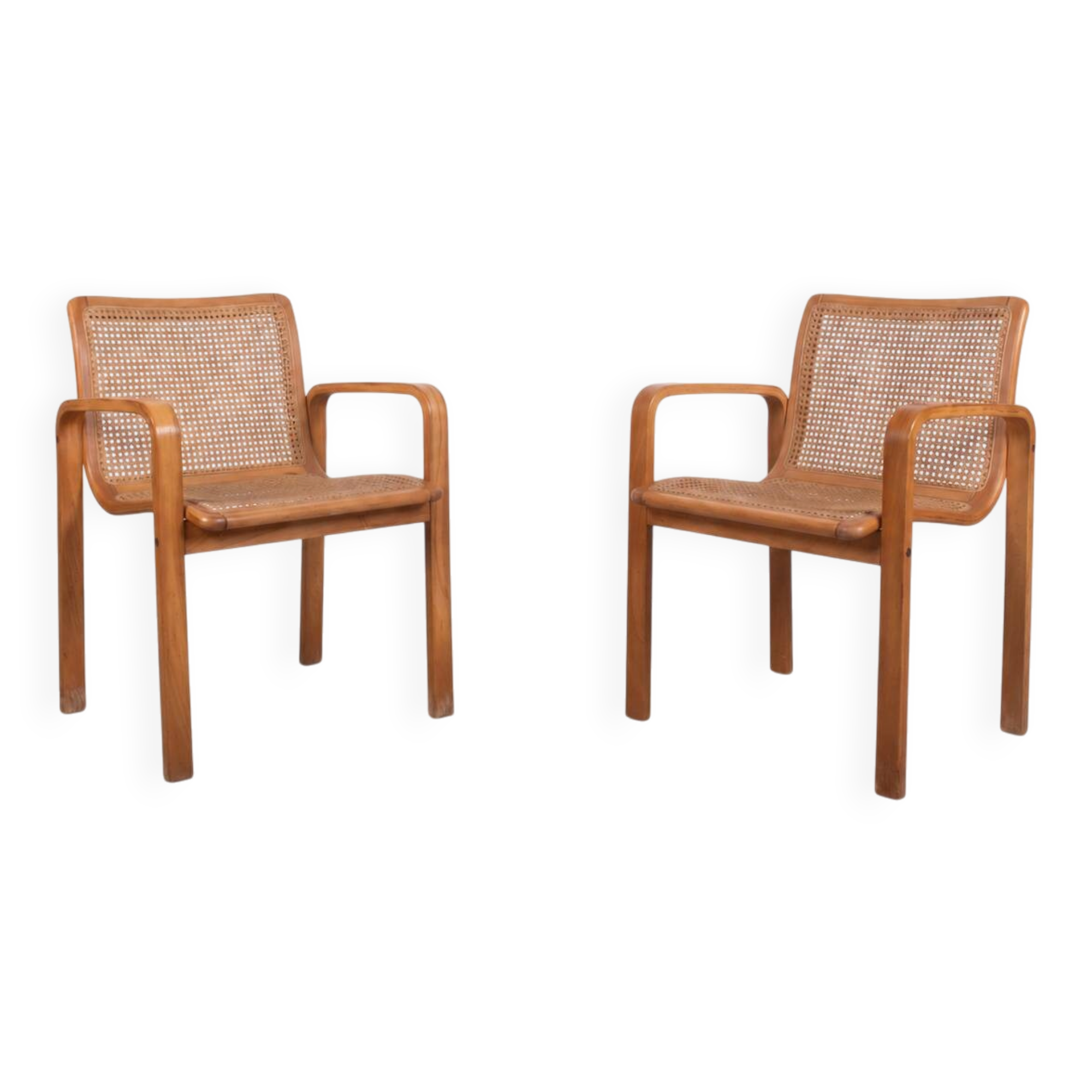 Pair of beech and cane armchairs - Olivo Pietro, Italy - 1990