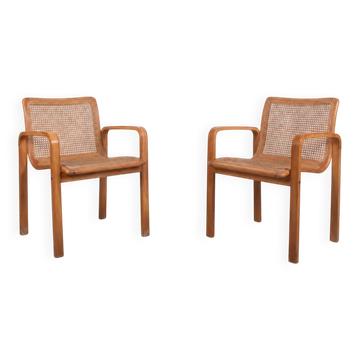 Pair of beech and cane armchairs - Olivo Pietro, Italy - 1990